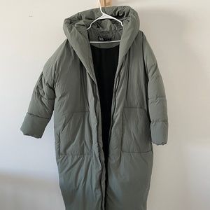 Zara Green Oversized Puffer Coat with Hood  NWT